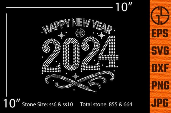 Happy New Year Rhinestone Template: Graphics for T-Shirt Designs