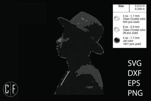 Man in Hat Rhinestone Template: Graphics for T-Shirt Designs