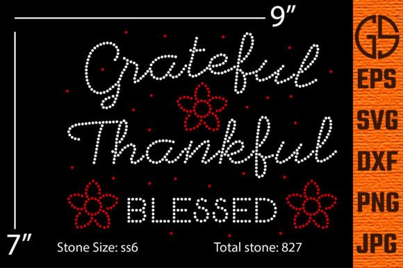 Rhinestone Template Grateful Thankful: Graphics for T-Shirt Designs